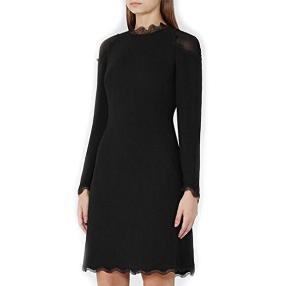 Reiss Ludervine Lace Detail Dress Black Long Sleeves High Neck Gothic - Picture 1 of 12